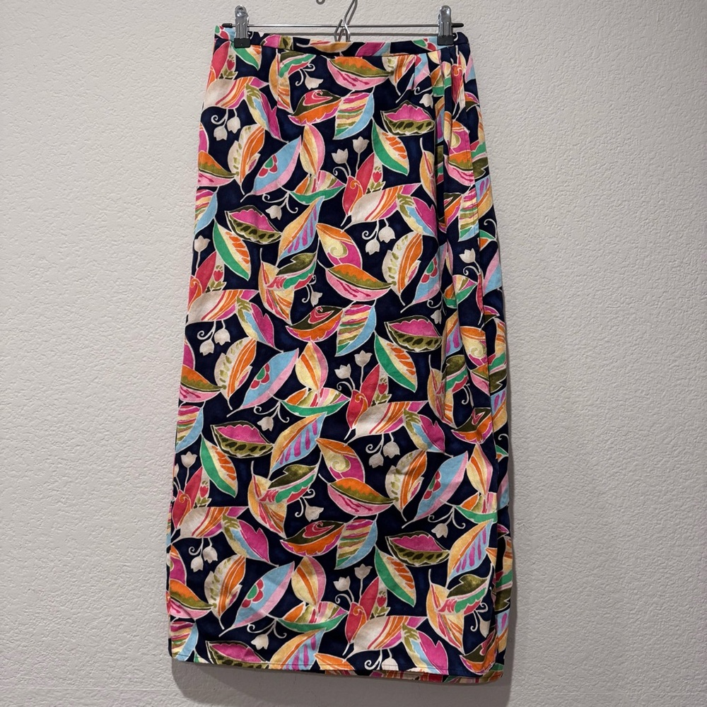 Talbots Womens Maxi Skirt Size 8 Colorful Cotton Corduroy Leaf Print Wrap Petite - Picture 3 of 11